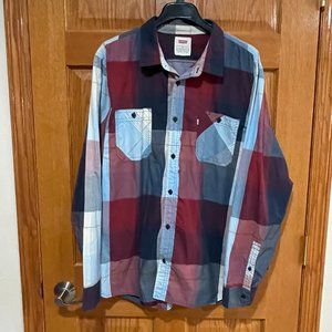 LEVI'S Men's XL Plaid Long Sleeve Button Down Casual Shirt Red Blue EUC